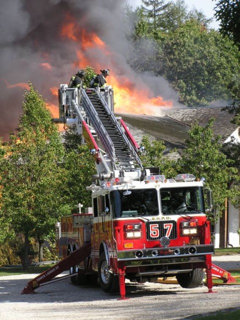 TOWER LADDER 57 OPERATES @ NARROWS RD IN BEDFORD VILLAGE